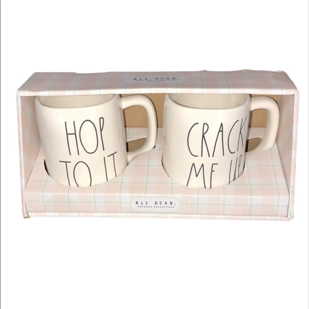 Rae Dunn Hop To It Crack Me Up 2 Pack Mugs Easter NEW in Box